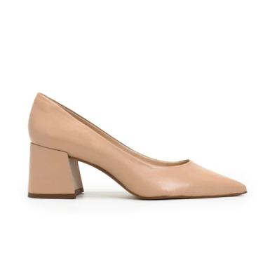 Imagem de Scarpin Clássico Polo London Club em Couro Confort Salto Baixo Bloco leve e confortável (Nude, BR, Adulto, Numérico, 38)