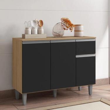 Imagem de Bancada P/ Cozinha Vanessa Amêndoa/Preto C/Tampo 3 Portas 1 Gaveta - A