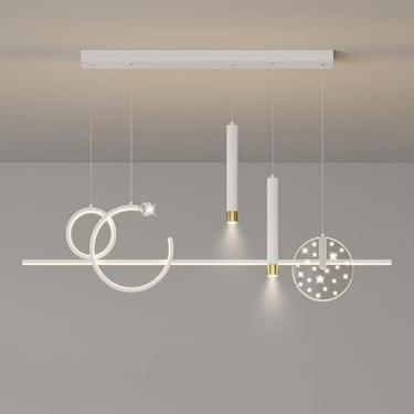 Imagem de Lustre moderno LED listras linear lustre regulável longo pingente luminária holofote luz branca industrial preto teto pendurado lâmpada para mesa de jantar cozinha ilha restaurante, branco