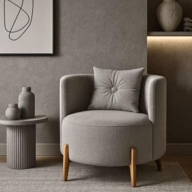 Imagem de Poltrona Decorativa Orgânica Curva Luna Boucle Cinza Claro - Montanari