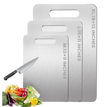 Imagem de Tábuas de corte de titânio 100% titânio puro para cozinha. Higiene e durabilidade de ponta. Tábua de corte dupla face de grau alimentício para carnes, frutas e legumes. Fácil de limpar (18 x 12)