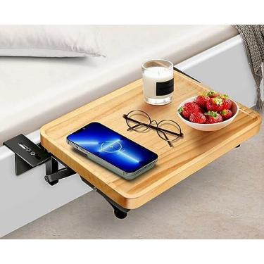 Imagem de Organizador dobrável | Prateleira de cabeceira anexável e tapete de mesa embaixo da cama | Armazenamento de beliche de dormitório para faculdade - Economia de espaço em madeira e aço