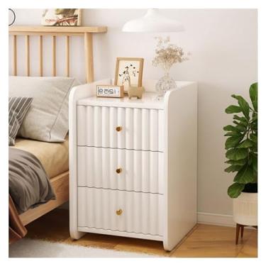 Imagem de Gaveta branca de cabeceira para quarto, mesa lateral moderna com prateleira de armazenamento aberta, móveis de cabeceira pequenos