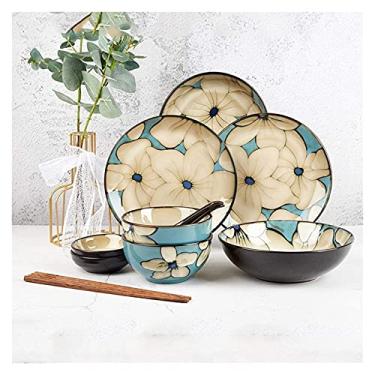 Imagem de Conjunto de louça pintada à mão, tigela de arroz, tigela de sopa, prato de jantar, combinação de pratos de peixe, serviço doméstico de cerâmica para 2 (tamanho: 18 peças) ()