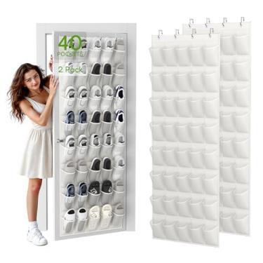 Imagem de Unjumbly Pacote com 2 organizadores de sapatos sobre a porta com 40 bolsos grandes de malha respirável cada, sapateira suspensa que economiza espaço para entrada, quarto, armário (branco)