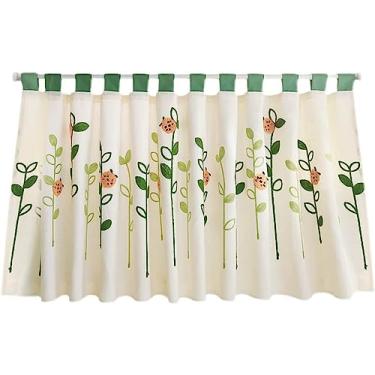 Imagem de Cortina de cozinha cortinas de nível de janela floral, padrão de bordado, janelas para janelas, estilo de quinta, painéis de cortina de janela pequena, para quarto de meninas janela
