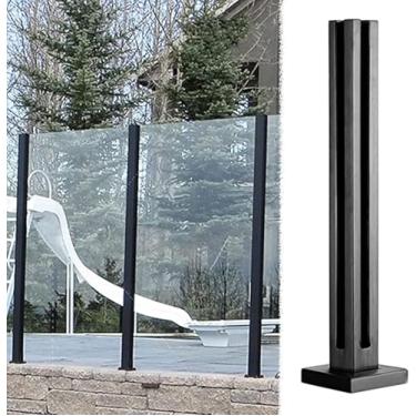 Imagem de Postes De Balaustrada Braçadeiras De Poste De Corrimão De Vidro Preto Resistência A Altas Temperaturas Balaustrada De Vidro Quadrado Poste De Corrimão, Black Corner Post, H-110cm/43.3in