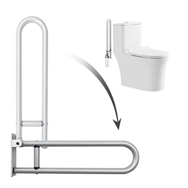 Imagem de Trilhos de apoio para corrimão, barras de apoio para banheiro, corrimão dobrável, trilhos de suporte de segurança para vaso sanitário, montados na parede, barras de apoio para deficientes em liga de