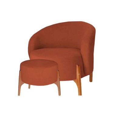 Imagem de Poltrona Decorativa Luxo Com Puff Ariela Bouclê Ds Home Bouclê Terracota