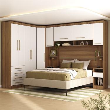 Imagem de Quarto 9 Portas 6 Gavetas Cab Qn Paris Master Luciane Móveis Avelã Pf/branco Pf
