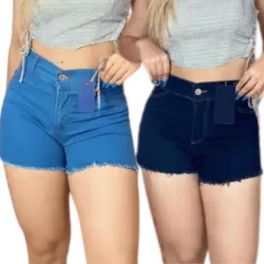 Imagem de Kit 2 Bermudas Jeans Feminina Cintura Alta com Elastano - Alumale Jean