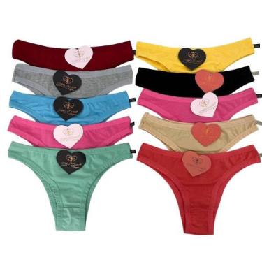 Imagem de Kit com 10 calcinhas corpo colado cores diversas 100% algodão modelo t