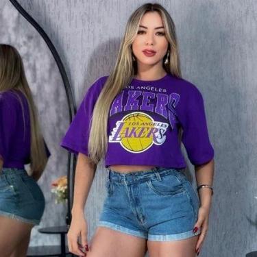 Imagem de Cropped oversized LK feminino de algodão , moda gringa, camiseta coleg