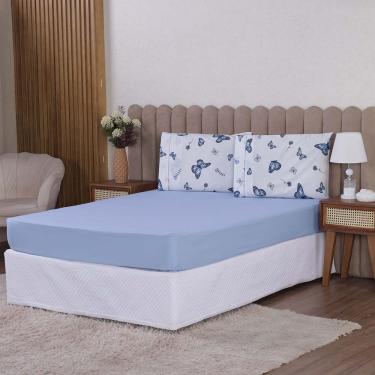 Imagem de Jogo de Lençol Beatriz Solteiro 2 Peças Percal 180 Fios 100% Algodão Ponto Palito - Azul Borboleta