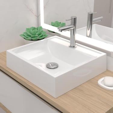 Imagem de Cuba Pia de Apoio Sobrepor Quadrada 40x37 Branca Banheiro Lavabo Beltempo BT-2003