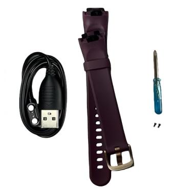 Imagem de SEDSEY Pulseiras de substituição para pulseira inteligente C60, pulseiras de silicone com cabo carregador USB, 5 cores disponíveis, inclui chave de fenda e ferragens de montagem (bordô)