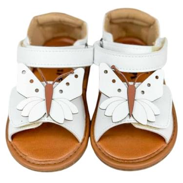 Imagem de Sandália Infantil Branca Bebê Menina Borboleta, Ajustável em Couro Ecológico (Branca, BR, Criança de 1 a 3 anos, Numérico, 20)