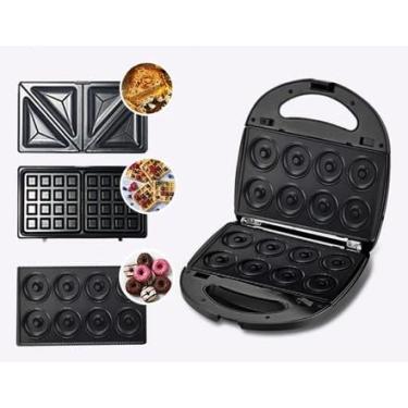 Imagem de Sanduicheira Elétrica 3 em 1, 110V, Grelhas Removíveis Antiaderente, para Waffle, Donuts e Sanduíches