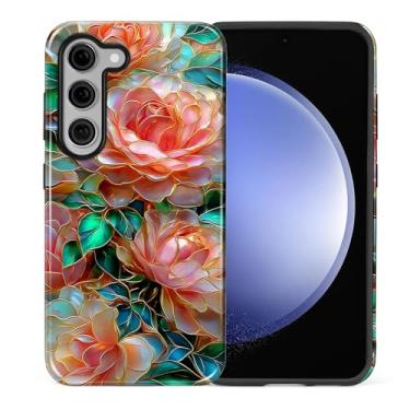 Imagem de ZHEGAILIAN Capa compatível com Samsung Galaxy S23 Plus, capa de telefone com design estético rosa vitral, capa rígida híbrida de 2 camadas para meninas meninos mulheres homens