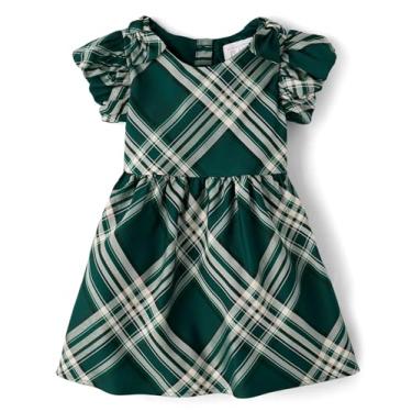 Imagem de The Children's Place Vestidos elegantes de manga curta para bebês meninas e crianças pequenas, Xadrez verde balt, 18-24 Meses