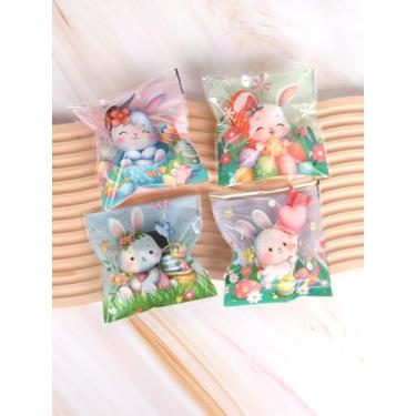 Imagem de 100 unidades de sacos de celofane, 10 x 12,7 cm, autovedantes, sacos de doces de Páscoa, saco de biscoito de ovo de coelho para embalagem de doces, biscoitos, petiscos, lanches e lembrancinhas