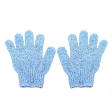 Imagem de Luvas de banho azuis de cinco dedos de 2 peças, luvas esfoliantes corporais para chuveiro, luvas de banho reutilizáveis