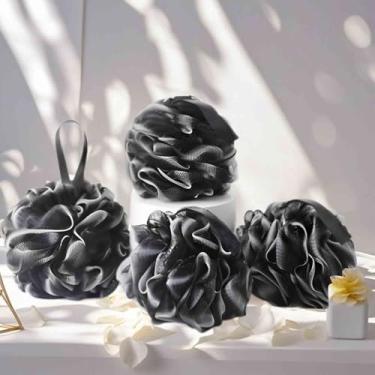 Imagem de Pacote com 4 bolas de esponja de banho de malha macia conjunto de esponja de banho esfoliante e experiência de banho relaxante (preto)