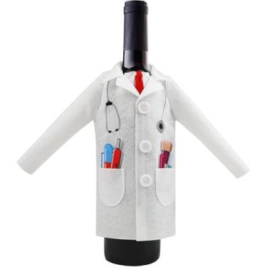 Imagem de Casaco de médico masculino vinho branco, capa de embrulho de vinho de feltro para cerimônia masculina com seringa, gravata para presente de graduação, aposentadoria, aniversário, estudante de medicina