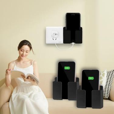 Imagem de 2 peças de suporte de telefone montado na parede, suporte de telefone com autoadesivo. Suporte de telefone para chuveiro/carregamento. Compatível com iPhone e Android