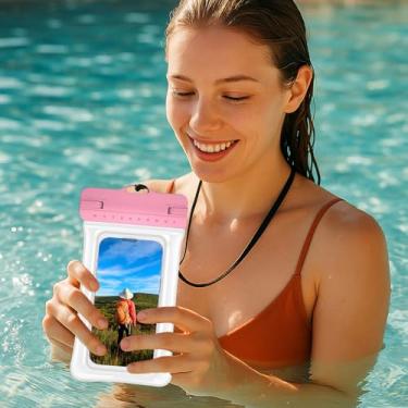 Imagem de Bolsa inflável à prova d'água para celular capa universal à prova d'água compatível com telefone (rosa)