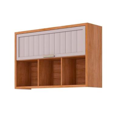 Imagem de Armário Aéreo Cozinha Modulado Eloise C- 1 Porta Basculante Riscada E 3 Nichos 120 Cm Cinamomo-off White - Mgm