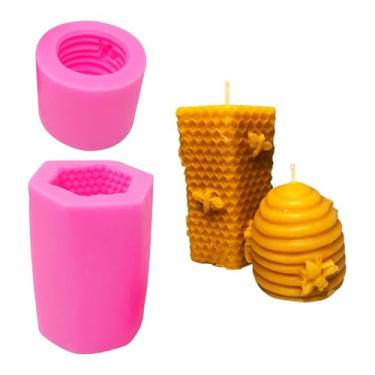 Imagem de 2 moldes criativos para velas de favo de mel de abelha, molde de silicone divertido em forma de colmeia para vela de cera de abelha caseira, sabonete, loção para as mãos