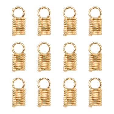 Imagem de Extremidades do cabo de bobina de aço inoxidável 304 20 peças de fechos de tampa de tubo de mola dourada com laços para fabricação de joias, 10,5 x 4,5 mm, orifício: 3 mm, diâmetro interno: 3 mm