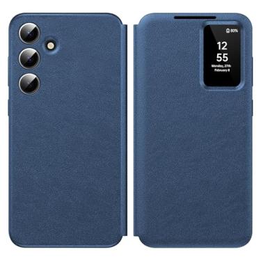 Imagem de Capa para Samsung A16 com tela pequena inteligente, capa carteira S-View, para Samsung Galaxy A16 5G, capa de janela inteligente, capa protetora de couro flip Smart View azul