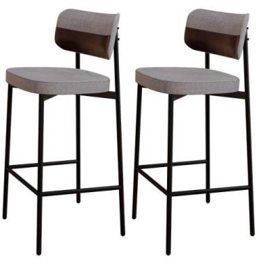 Imagem de Kit 02 Banquetas Alta Bar Cozinha Sala De Jantar Aço Preto Kaira C01 L