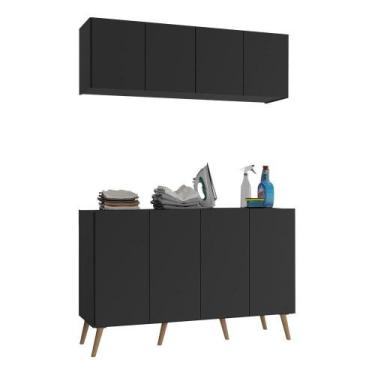 Imagem de Conjunto Lavanderia Retrô Multiuso Armário Aéreo E Balcão Mp5053 Preto