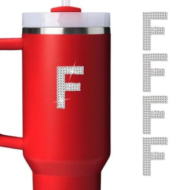 Imagem de LUHOHI 4 peças de adesivos com letra inicial de strass brilhante - Grande glitter alfabeto personalizado nome monograma adesivos brilhantes para copo Stanley garrafas de água graduação boné bagagem