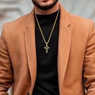 Imagem de Colar com pingente vazado em forma de cruz para mulheres, banhado a prata, minimalista, ajustável, moderno, joia delicada, presente, One Size, Cobre, Sem Pedra Preciosa