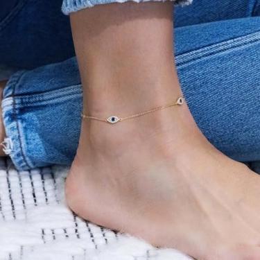 Imagem de Tornozeleiras douradas femininas delicadas com olho turco, joias para proteção e estilo presente para sua amiga e família