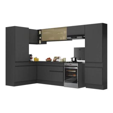 Imagem de Armário De Cozinha Completa De Canto Com Rodapé V2090 Preto - MULTIMOV