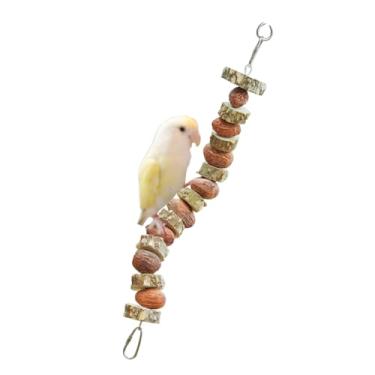 Imagem de CXYYXF Brinquedo de mastigar papagaio de madeira de nozes e pimenta, brinquedo de escalada de pássaros, brinquedos de mastigar de madeira natural resistente à mordida para periquito, calopsita, conure