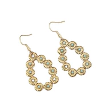 Imagem de Brinco vintage estilo étnico ocidental antigo prateado turquesa gota flor pingente brincos retrô boêmio feminino presentes para ela, 2inch, Liga de aço, Sem pedra preciosa