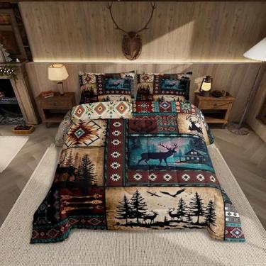 Imagem de Feelyou Conjunto de edredom rústica, para todas as estações, com 2 fronhas, microfibra exótica do sudoeste, roupa de cama queen para decoração de quarto, edredom respirável, macio e leve