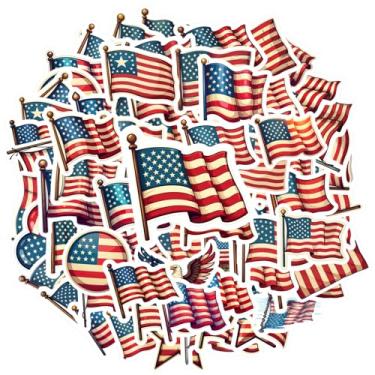 Imagem de 70 peças bandeira americana emblema patriotismo bandeira retrô emblemática vermelho azul branco estrelado para mala geladeira telefone bagagem laptop guitarra carro adesivo brinquedos DIY telefone