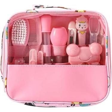 Imagem de Kit Higiene Bebê - Estojo Completo 13 em 1 para Cuidado do Bebê - Bolsa Organizada e Prática com Tesoura, Pente, Termômetro, Cortador de Unhas, Lixa de Unhas e Acessórios - Livre de BPA Premium (Rosa)