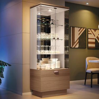 Imagem de Cristaleira Decorativa Peggy Com Led Nicho Adega Portas De Vidro Castanho/off White G26 - Gran Belo