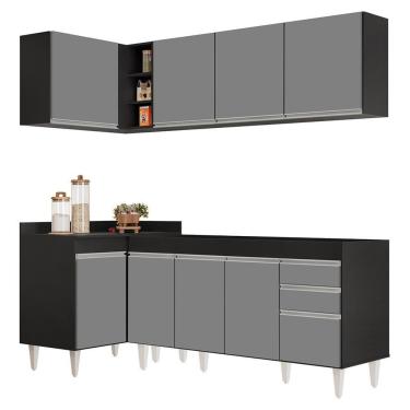 Imagem de Armário De Cozinha Modulado De Canto Direito 4 Peças Cp40 Balcão Sem Tampo Preto-cinza - Lumil