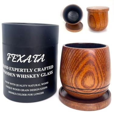 Imagem de FEXATA Copo de uísque de madeira feito à mão, copo antiquado de madeira natural, 283,5 g, 3,5 polegadas, com tampa para porta-copos, copo de bourbon de madeira natural presente para homens (1 pacote