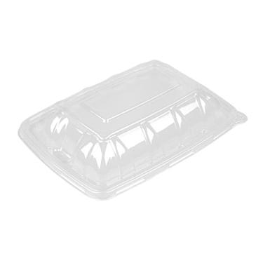Imagem de Restaurantware Tampa de cúpula de plástico pacote com 100 unidades de 24 x 17 x 4 cm durável tampa da bandeja de taco segura para congelador quente segura para alimentos quentes capa transparente