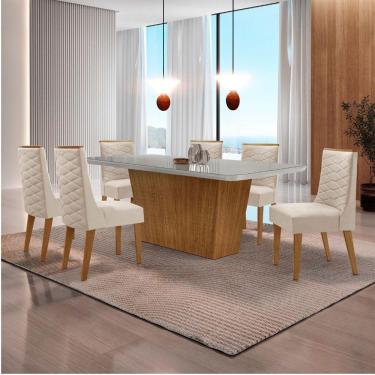 Imagem de Mesa Sala De Jantar Aida 180cm E 6 Cadeiras Safira Moderna Veludo Creme/off White/imbuia